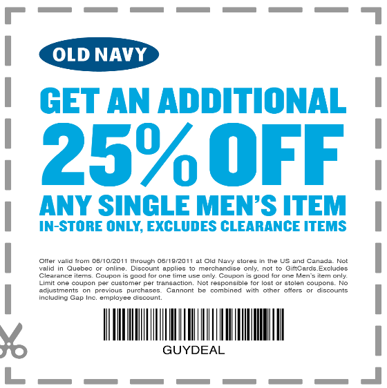 Old Navy has released a new coupon that will save you 25% on any ...