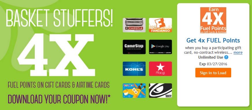Earn 4X Fuel Points on Select Gift Cards at King Soopers