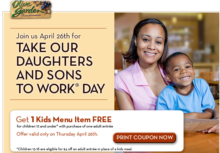 Olive Garden Kids Eat Free Coupon Valid April 26th Only