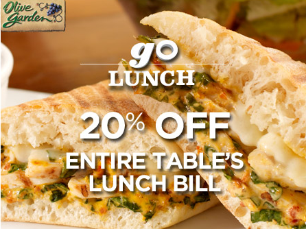 Olive Garden Coupons 20 Off Lunch Save 5 On Dinner