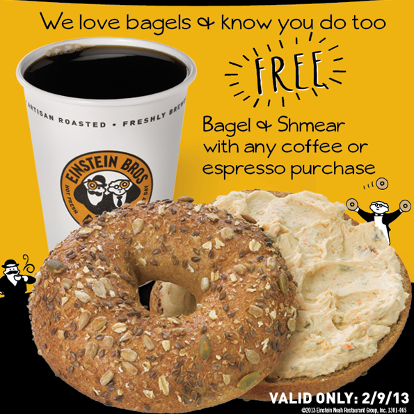 Einstein Bros. Bagels: FREE Bagel & Shmear with Coffee Purchase ...
